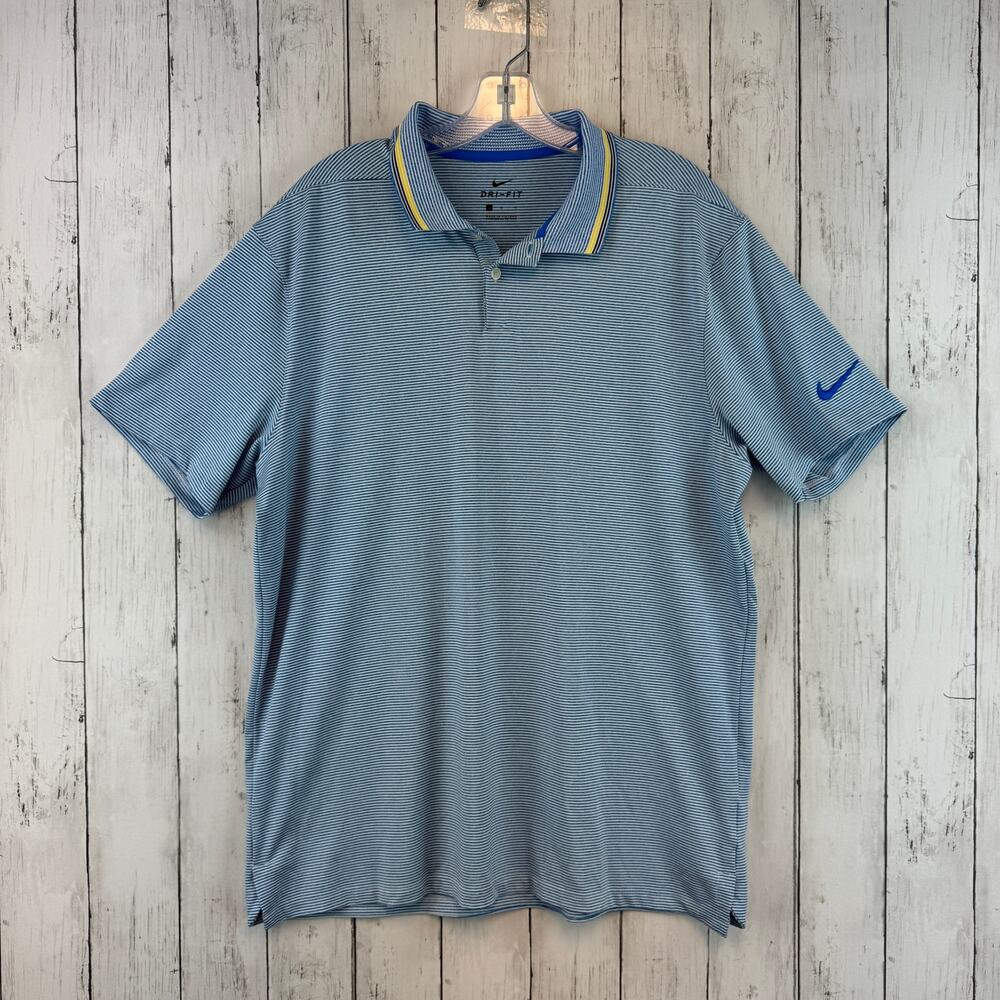 Nike Blue/White Vapor Striped Dri-fit Stretch Short Sleeve Golf Polo Size Large